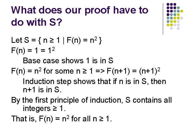 What does our proof have to do with S? Let S = { n