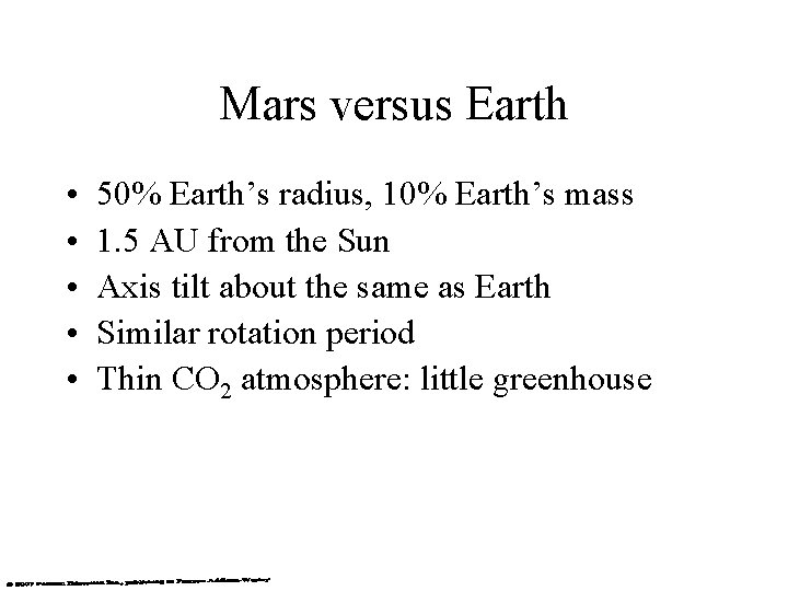 Mars versus Earth • • • 50% Earth’s radius, 10% Earth’s mass 1. 5