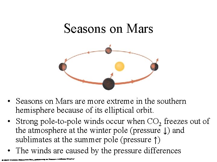 Seasons on Mars • Seasons on Mars are more extreme in the southern hemisphere