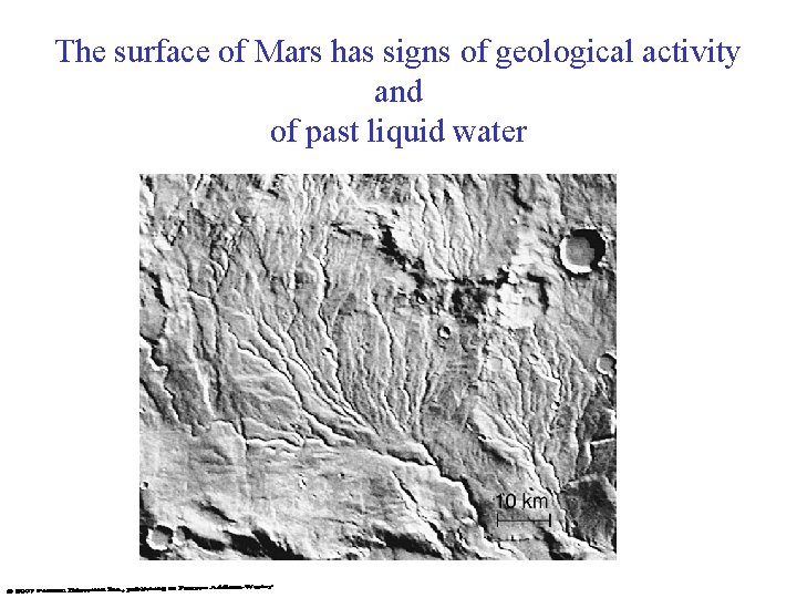 The surface of Mars has signs of geological activity and of past liquid water