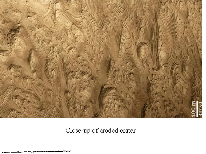 Close-up of eroded crater 