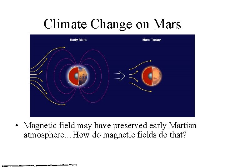 Climate Change on Mars • Magnetic field may have preserved early Martian atmosphere…How do