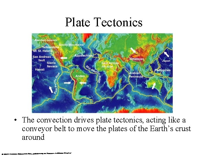 Plate Tectonics • The convection drives plate tectonics, acting like a conveyor belt to