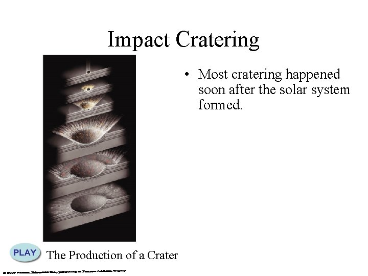 Impact Cratering • Most cratering happened soon after the solar system formed. The Production