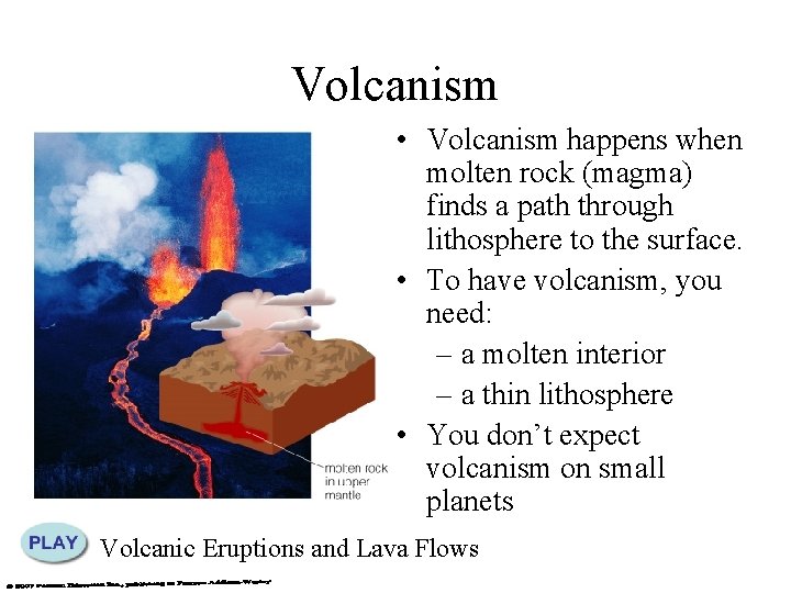 Volcanism • Volcanism happens when molten rock (magma) finds a path through lithosphere to