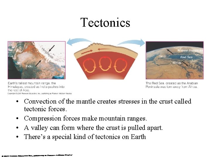 Tectonics • Convection of the mantle creates stresses in the crust called tectonic forces.