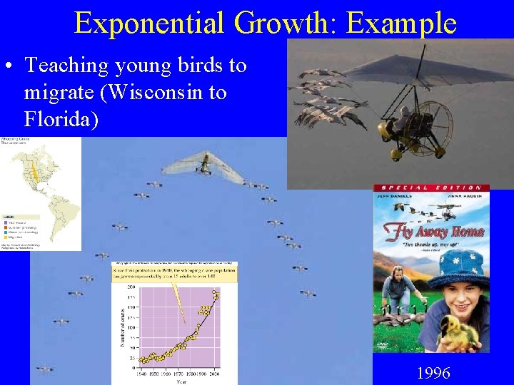 Exponential Growth: Example • Teaching young birds to migrate (Wisconsin to Florida) 1996 