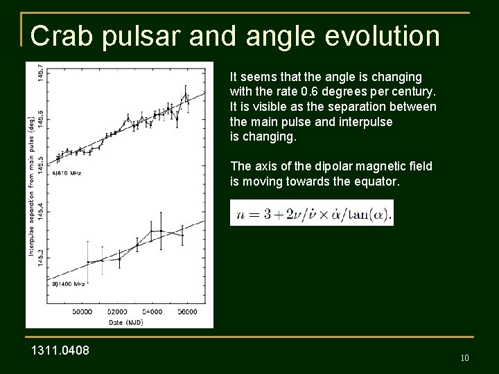 Crab pulsar and angle evolution It seems that the angle is changing with the