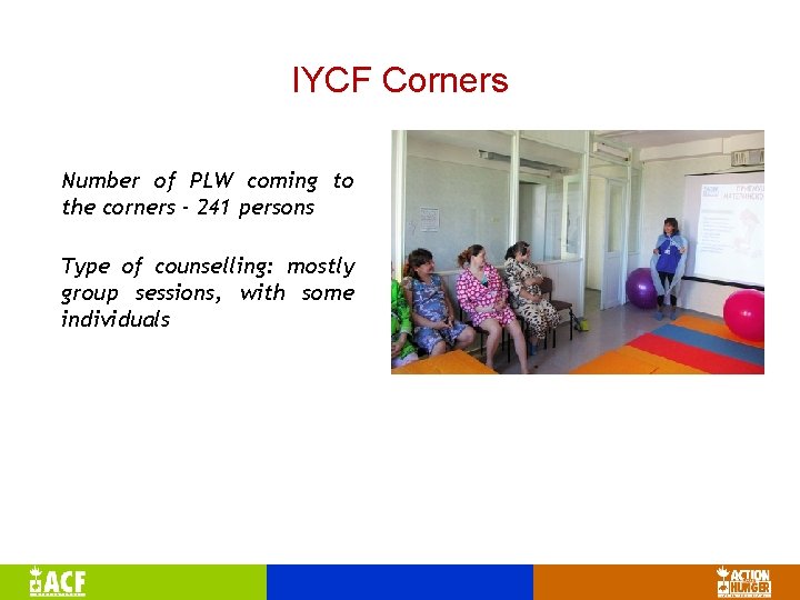 IYCF Corners Number of PLW coming to the corners - 241 persons Type of