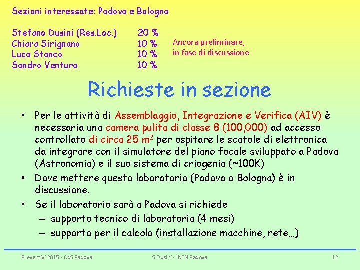 Sezioni interessate: Padova e Bologna Stefano Dusini (Res. Loc. ) Chiara Sirignano Luca Stanco Sezioni interessate: Padova e Bologna Stefano Dusini (Res. Loc. ) Chiara Sirignano Luca Stanco
