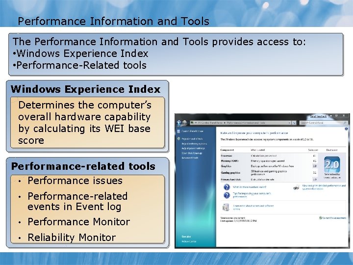 performance information and tools