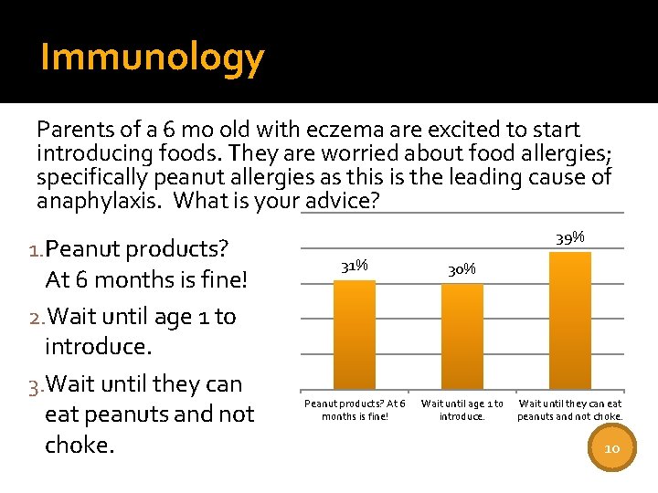 Immunology Parents of a 6 mo old with eczema are excited to start introducing