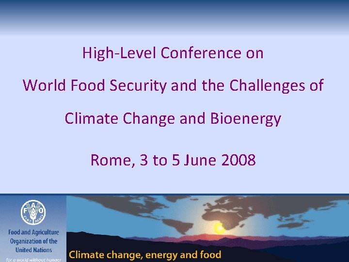High-Level Conference on World Food Security and the Challenges of Climate Change and Bioenergy High-Level Conference on World Food Security and the Challenges of Climate Change and Bioenergy