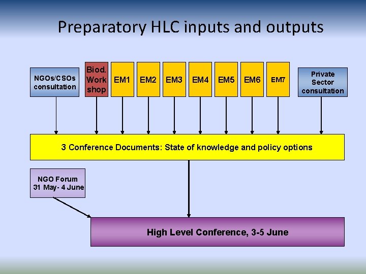 Preparatory HLC inputs and outputs NGOs/CSOs consultation Biod. Work EM 1 shop EM 2 Preparatory HLC inputs and outputs NGOs/CSOs consultation Biod. Work EM 1 shop EM 2