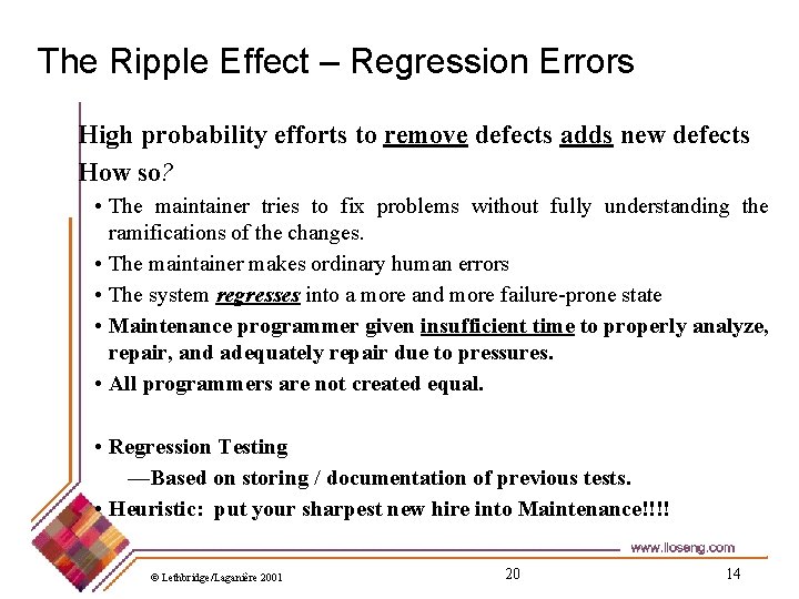 The Ripple Effect – Regression Errors High probability efforts to remove defects adds new