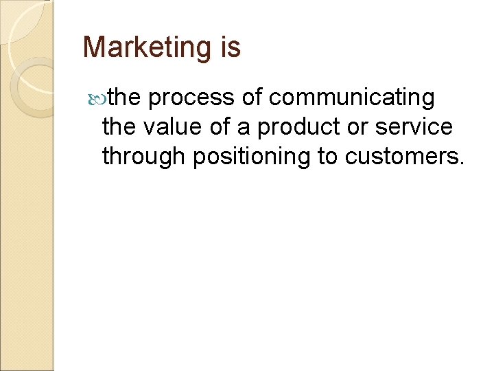 Marketing is the process of communicating the value of a product or service through