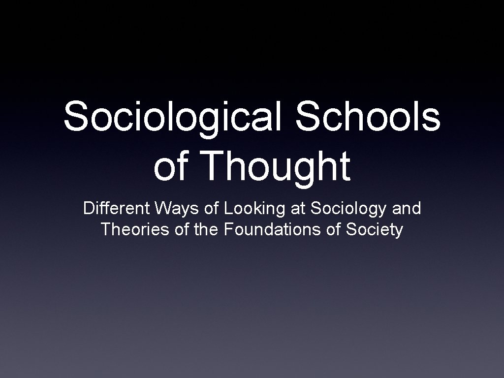 Sociological Schools of Thought Different Ways of Looking at Sociology and Theories of the
