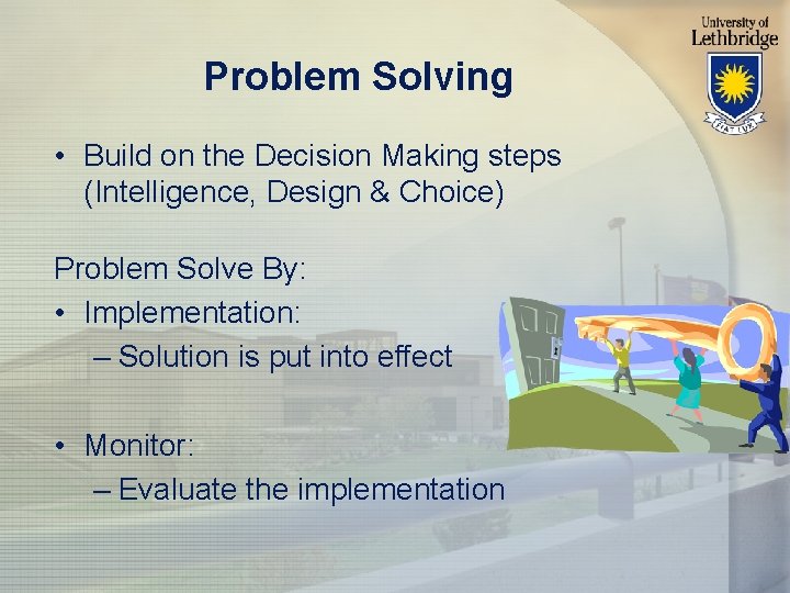 Problem Solving • Build on the Decision Making steps (Intelligence, Design & Choice) Problem