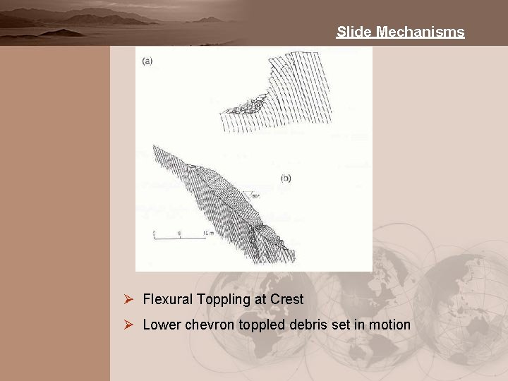 Slide Mechanisms Ø Flexural Toppling at Crest Ø Lower chevron toppled debris set in