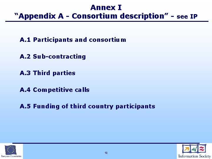 Annex I “Appendix A - Consortium description” - see IP A. 1 Participants and