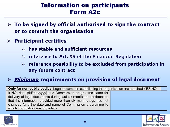 Information on participants Form A 2 c Ø To be signed by official authorised
