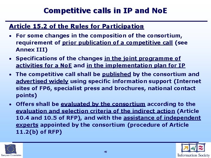 Competitive calls in IP and No. E Article 15. 2 of the Rules for