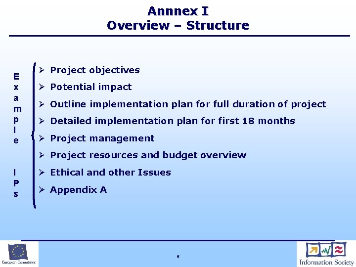 Annnex I Overview – Structure E x a m p l e Ø Project