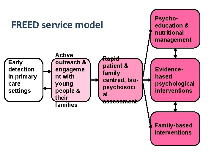 FREED service model Early detection in primary care settings Active outreach & engageme nt FREED service model Early detection in primary care settings Active outreach & engageme nt