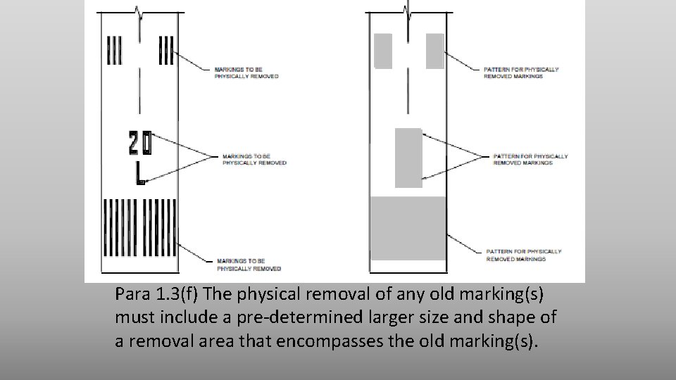 Para 1. 3(f) The physical removal of any old marking(s) must include a pre-determined Para 1. 3(f) The physical removal of any old marking(s) must include a pre-determined
