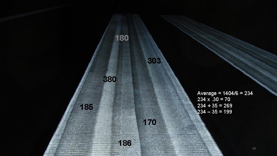 180 303 380 Average = 1404/6 = 234 x. 30 = 70 234 + 180 303 380 Average = 1404/6 = 234 x. 30 = 70 234 +