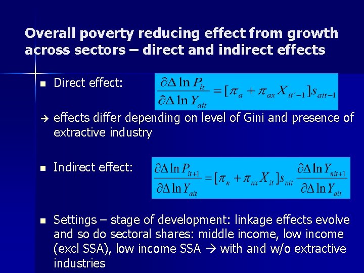 Overall poverty reducing effect from growth across sectors – direct and indirect effects n