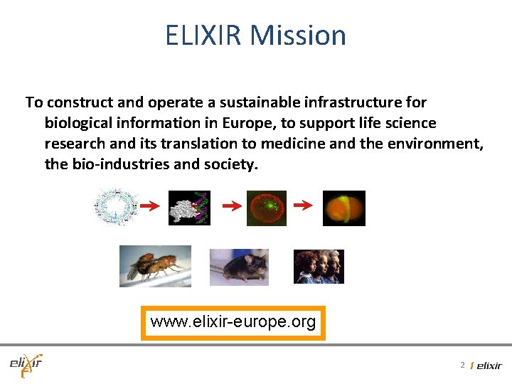 ELIXIR Mission To construct and operate a sustainable infrastructure for biological information in Europe, ELIXIR Mission To construct and operate a sustainable infrastructure for biological information in Europe,