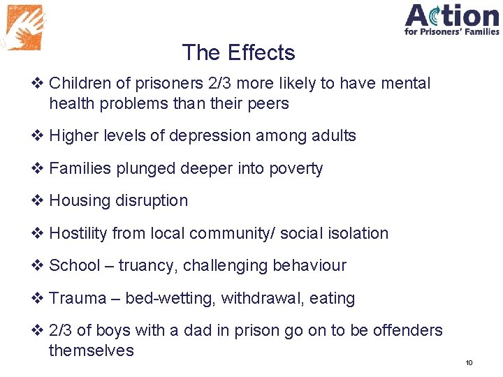 The Effects v Children of prisoners 2/3 more likely to have mental health problems