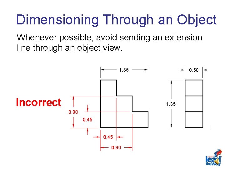 Dimensioning Through an Object Whenever possible, avoid sending an extension line through an object