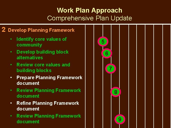 Work Plan Approach Comprehensive Plan Update 2 Develop Planning Framework • Identify core values
