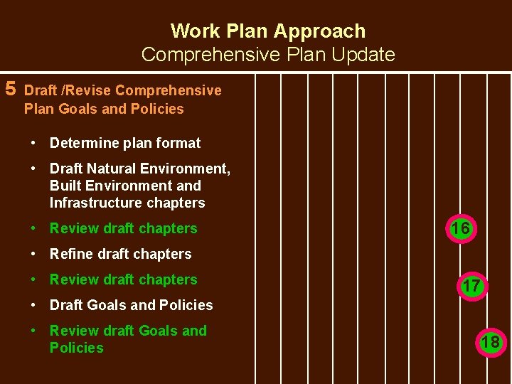 Work Plan Approach Comprehensive Plan Update 5 Draft /Revise Comprehensive Plan Goals and Policies