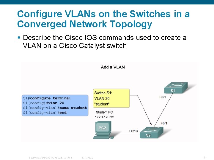 Configure VLANs on the Switches in a Converged Network Topology § Describe the Cisco