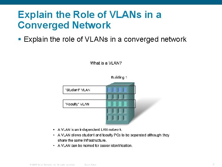 Explain the Role of VLANs in a Converged Network § Explain the role of