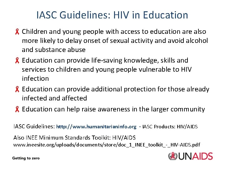 IASC Guidelines: HIV in Education - Children and young people with access to education