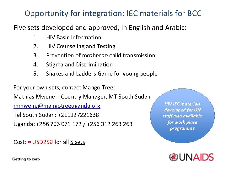 Opportunity for integration: IEC materials for BCC Five sets developed and approved, in English