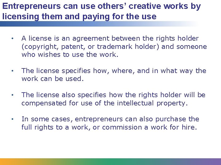 Entrepreneurs can use others’ creative works by licensing them and paying for the use