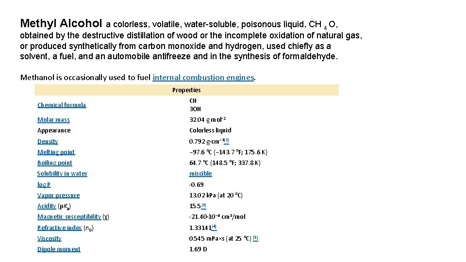 Methyl Alcohol a colorless, volatile, water-soluble, poisonous liquid, CH 4 O, obtained by the