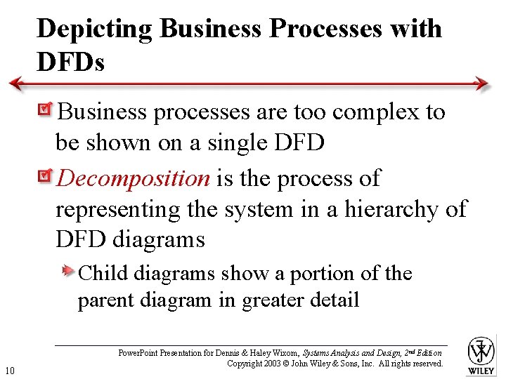Depicting Business Processes with DFDs Business processes are too complex to be shown on