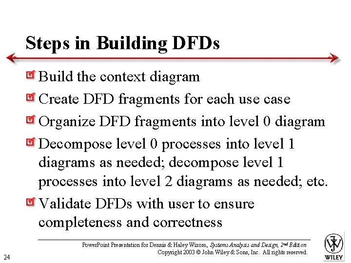 Steps in Building DFDs Build the context diagram Create DFD fragments for each use