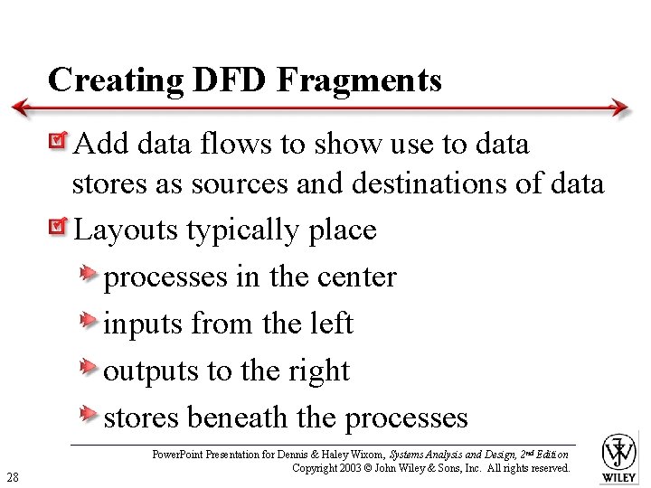 Creating DFD Fragments Add data flows to show use to data stores as sources