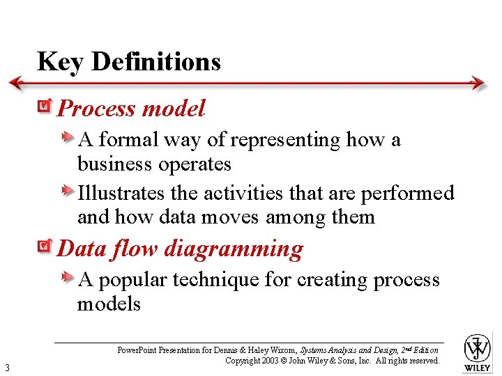 Key Definitions Process model A formal way of representing how a business operates Illustrates