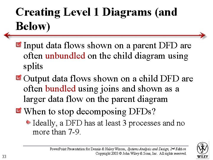 Creating Level 1 Diagrams (and Below) Input data flows shown on a parent DFD