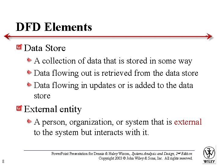 DFD Elements Data Store A collection of data that is stored in some way