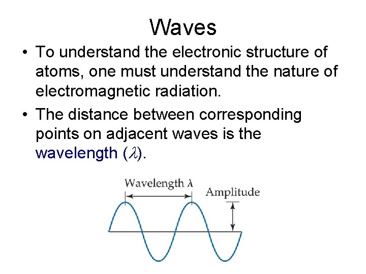 Waves • To understand the electronic structure of atoms, one must understand the nature Waves • To understand the electronic structure of atoms, one must understand the nature