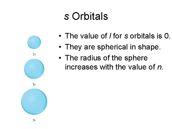 s Orbitals • The value of l for s orbitals is 0. • They s Orbitals • The value of l for s orbitals is 0. • They